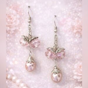 Delicate Pink Pearl Drop Dangle Earrings
